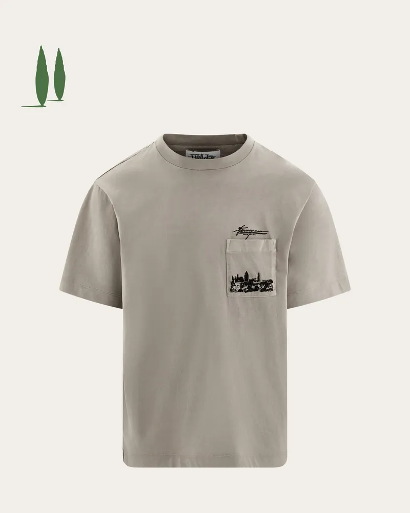 Ferragamo Herren T-Shirt mit Tuscany-Print Grau Grau