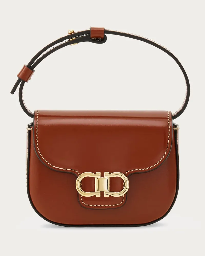 Ferragamo Damen Umhängetasche North-South Double Gancini (XS) Braun Braun