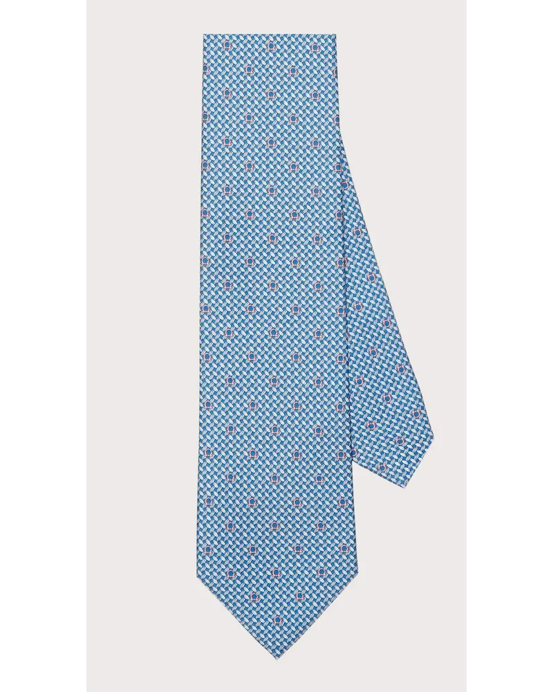 Ferragamo Herren Seidenkrawatte mit Gancini-Print Blau Blau