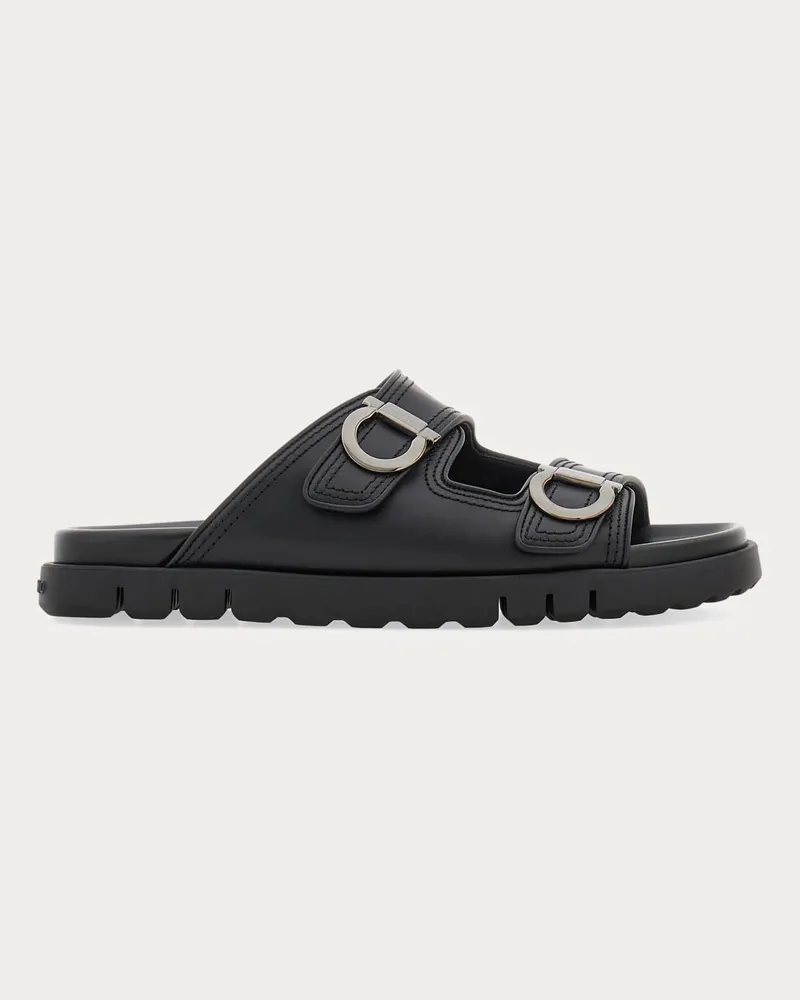 Ferragamo Herren Sandale mit Doppelriemen Schwarz Größe Schwarz