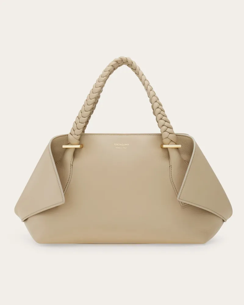 Ferragamo Damen Gefaltete Handtasche (M) Beige Braun