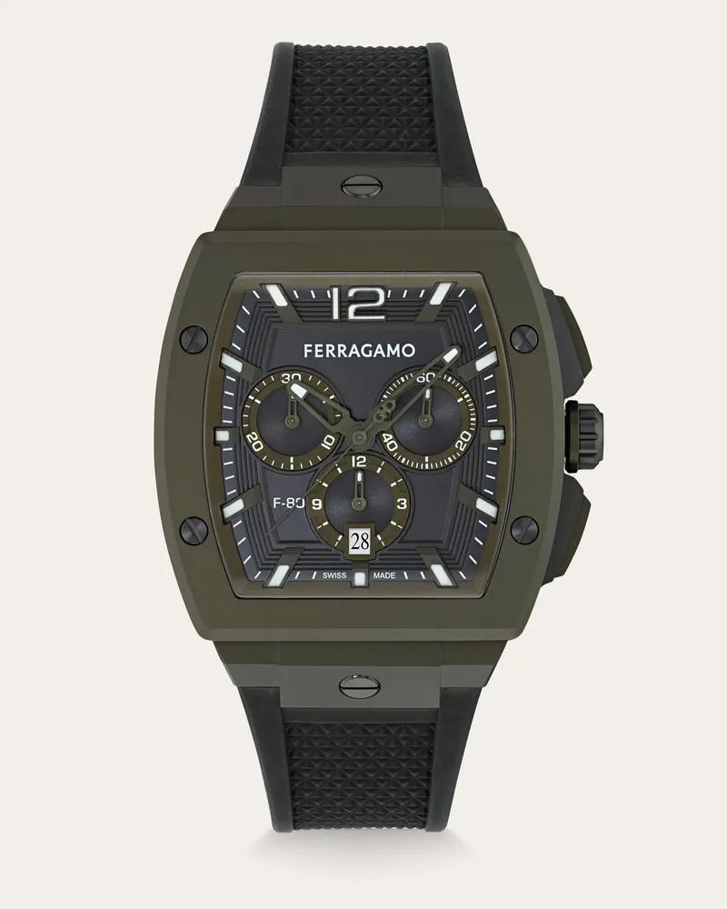 Ferragamo Herren F-80 tonneau Uhr Grün Grün