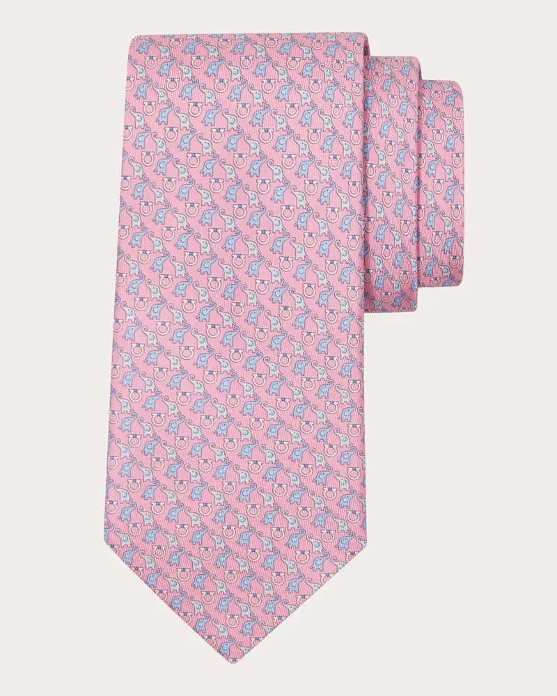 Ferragamo Herren Seidenkrawatte mit Elefantenprint Rosa Rosa