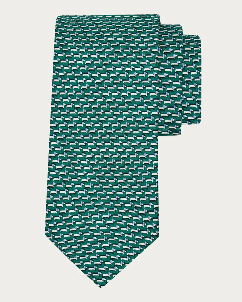 Ferragamo Herren Seidenkrawatte mit Dackel-Print Grün Grün