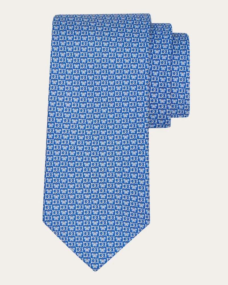 Ferragamo Herren Seidenkrawatte mit Butterfly-Print Blau Blau