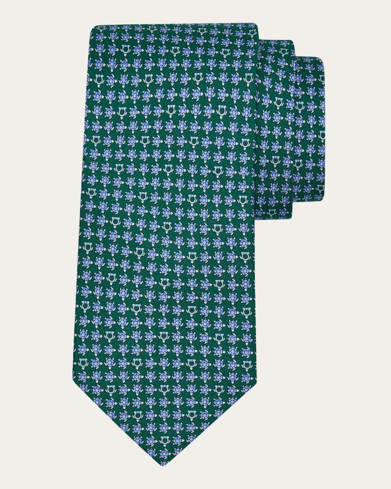 Ferragamo Herren Seidenkrawatte mit Schildkröten-Print Grün Grün