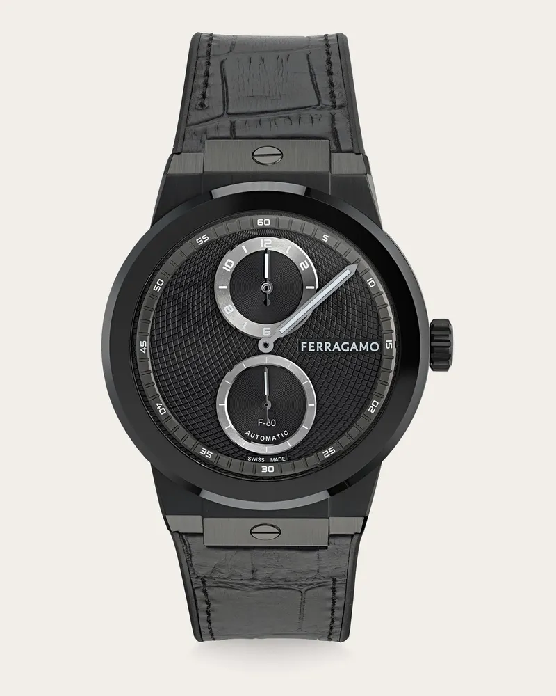 Ferragamo Herren F-80 Auto Manufacture Uhr Schwarz Schwarz