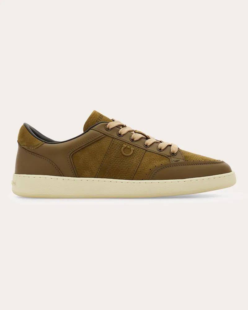 Ferragamo Herren Low-Top-Sneaker mit Signatur Braun Größe Braun