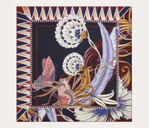 Damen Seidenhalstuch mit Blumen und Schmetterlinge-Print Blau