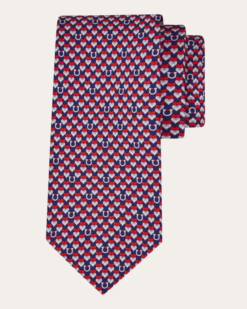 Ferragamo Herren Seidenkrawatte mit Herzchen-Print Rot Rot