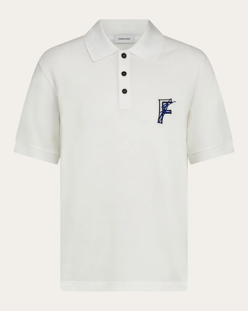 Ferragamo Herren Polohemd mit Doppel-Stickerei Weiß Weiß