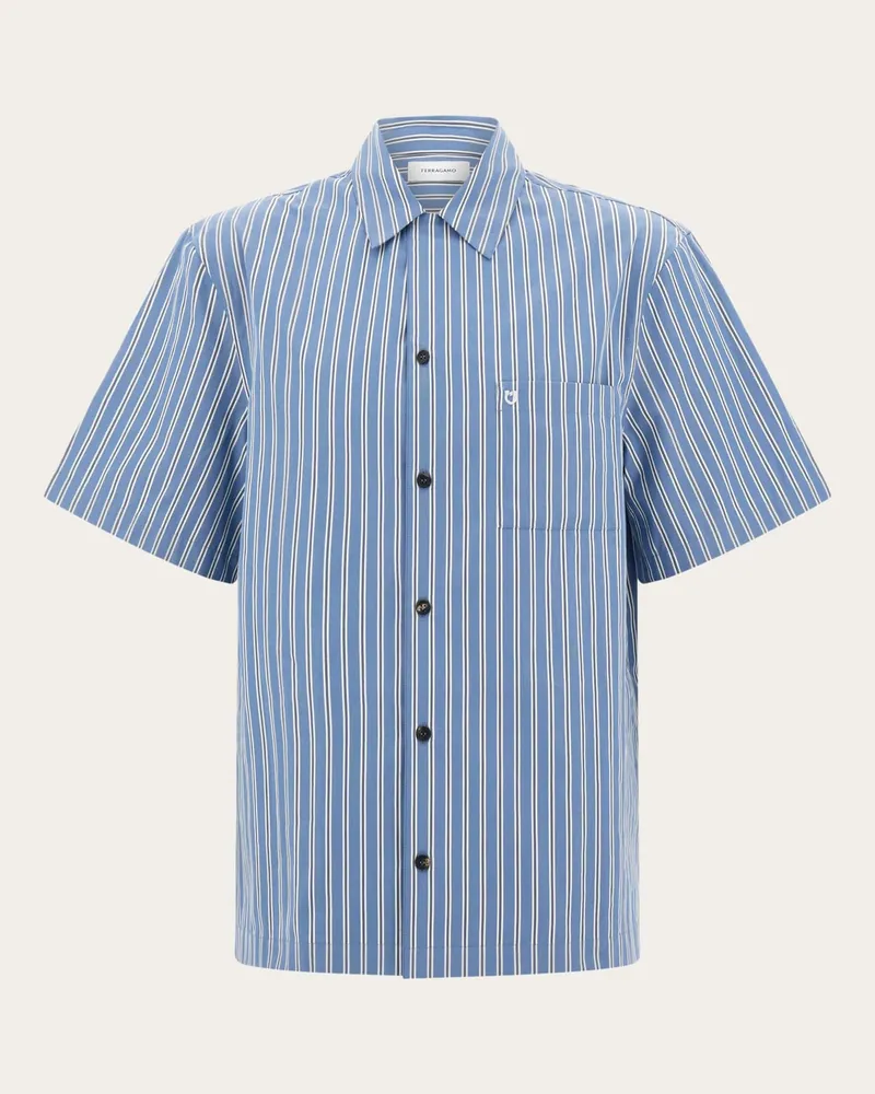 Ferragamo Herren Kurzärmliges Oberhemd aus Popeline Blau Blau
