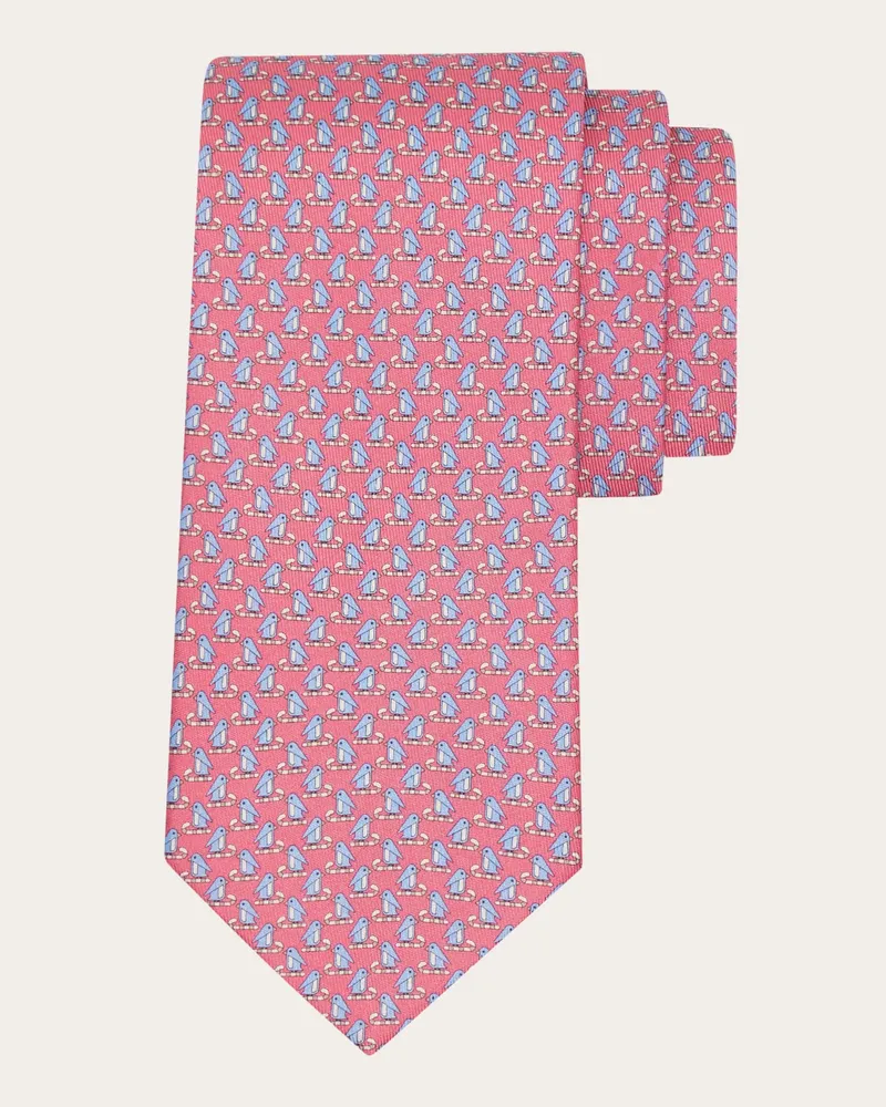 Ferragamo Herren Seidenkrawatte mit Pinguin-Print Rosa Rosa
