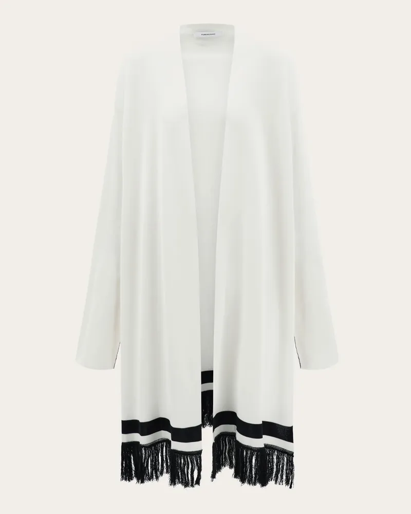 Ferragamo Damen Lange Strickjacke mit Fransen Weiß Weiß