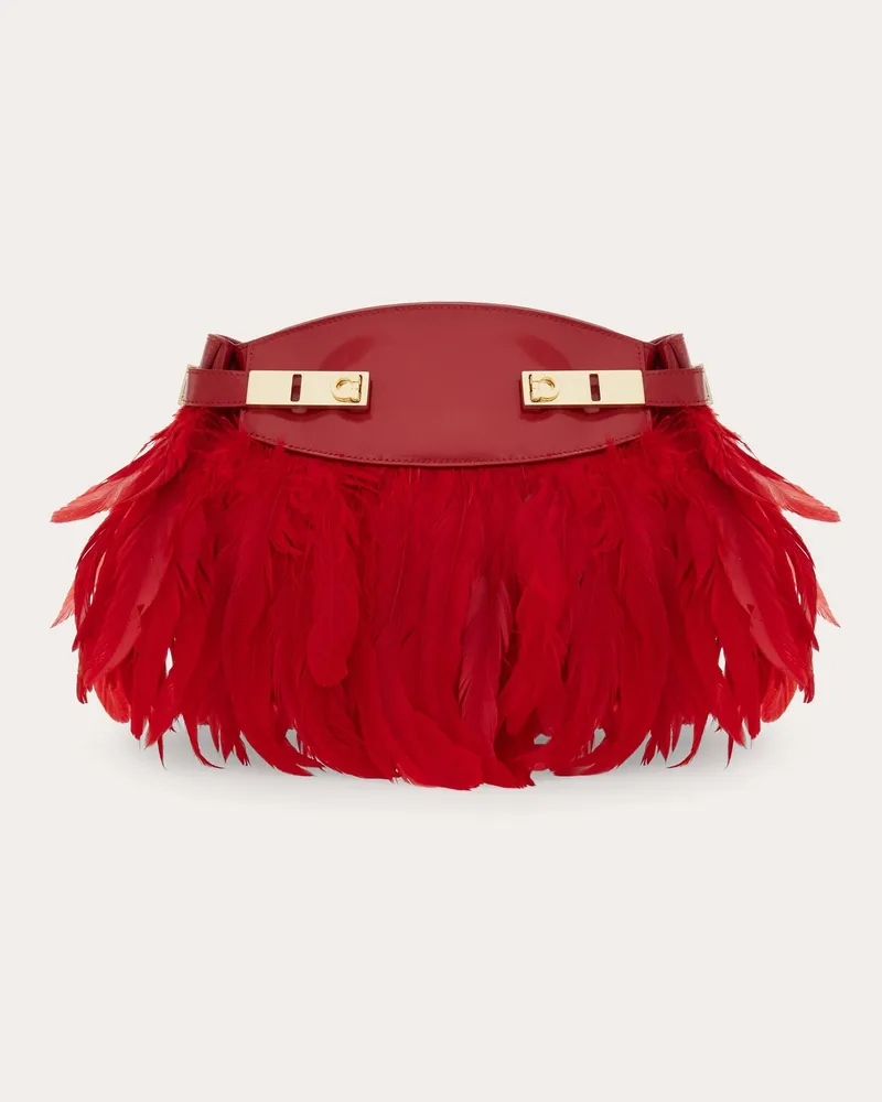 Ferragamo Damen Hug Soft Umhängetasche mit Federn (XS) Rot Rot