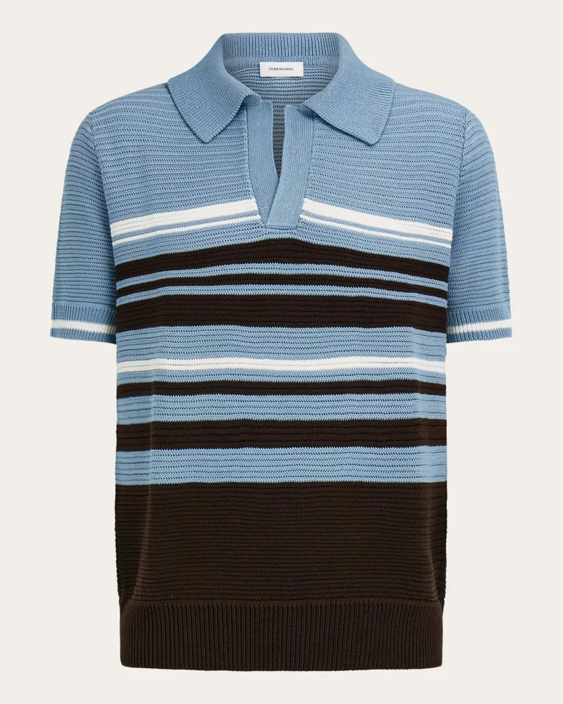 Ferragamo Herren Strick-Polohemd Blau Blau