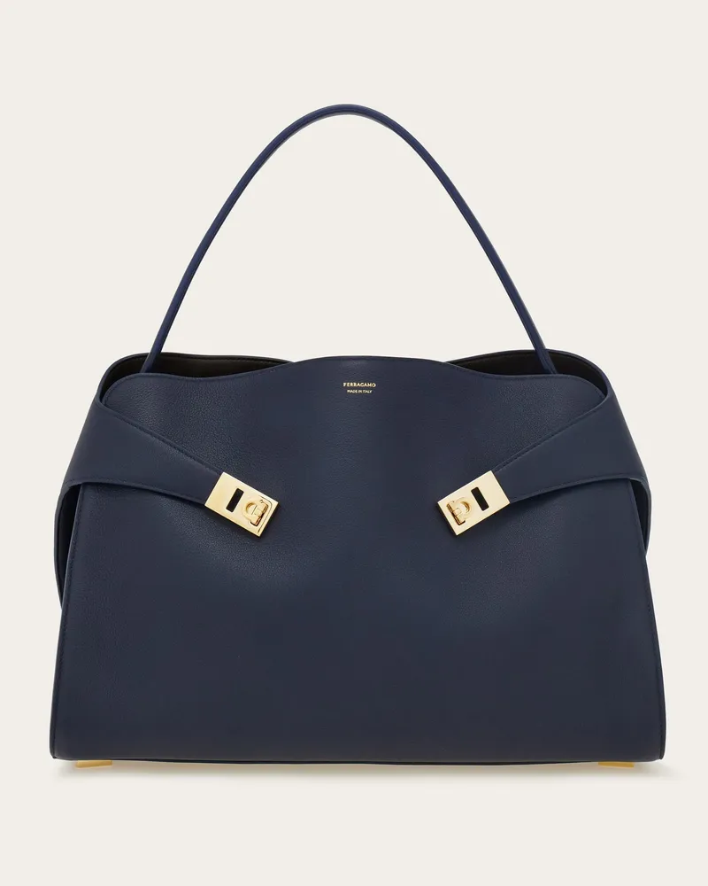 Ferragamo Damen Zweifarbige Schultertasche Hug Soft (L) Blau Blau