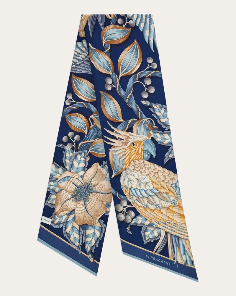 Ferragamo Damen Bandeau-Tuch Parrots-Print Blau Blau