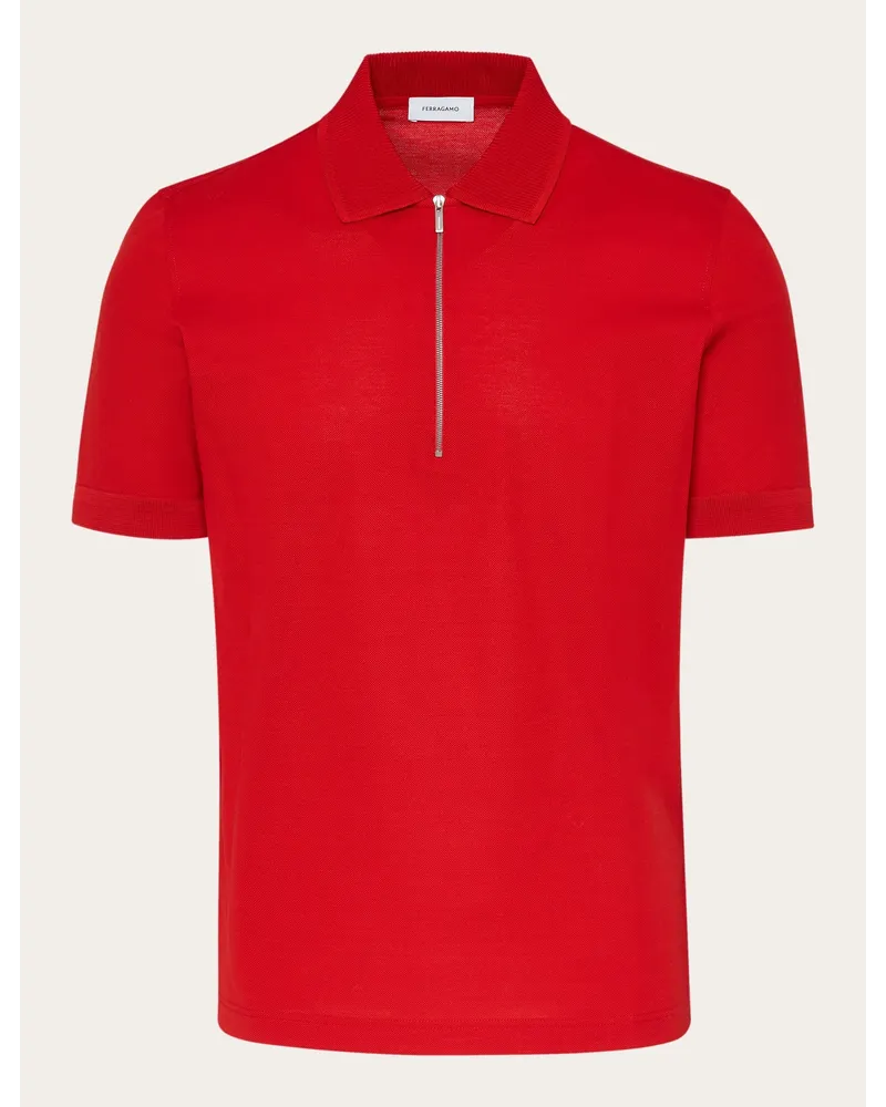 Ferragamo Herren Polohemd mit Reißverschluss Rot Rot