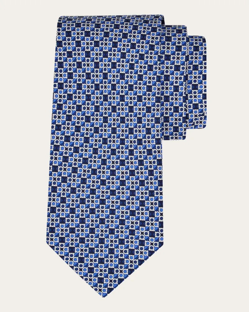 Ferragamo Herren Seidenkrawatte mit Gancini square-Print Blau Blau