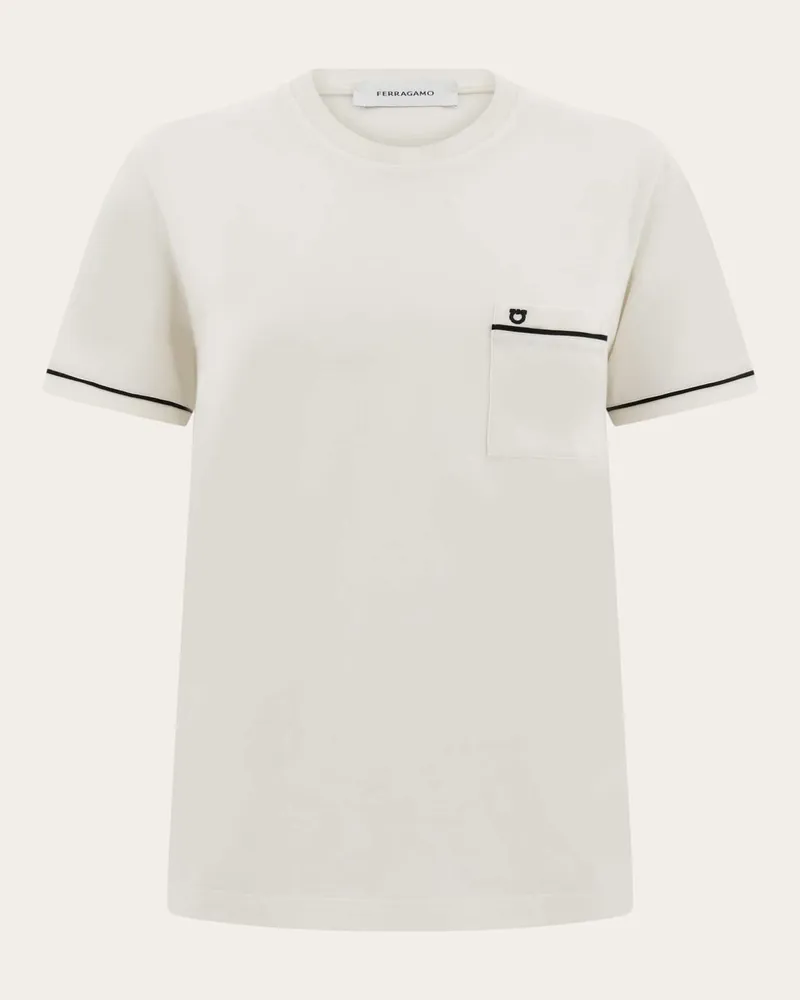 Ferragamo Herren T-Shirt mit Gancini-Motiv Weiß Weiß