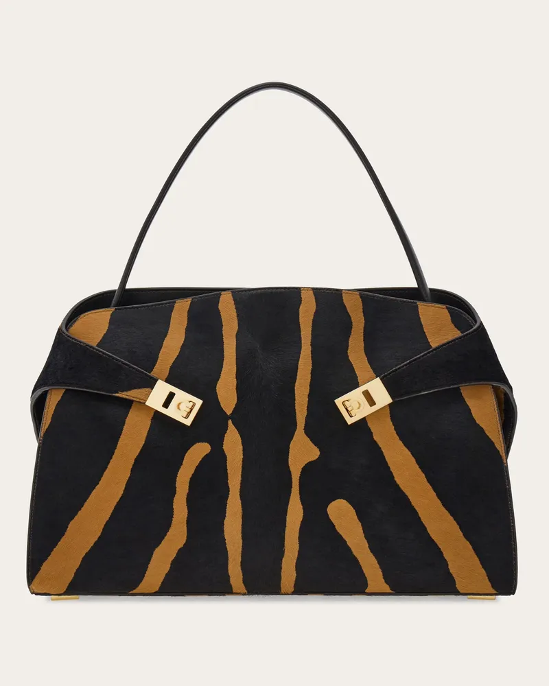 Ferragamo Damen Zweifarbige Schultertasche Hug Soft (L) Schwarz Schwarz