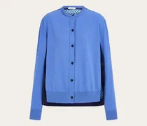 Damen Cardigan aus Seidentwill mit Federschau-Print Blau