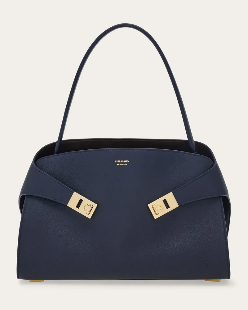 Ferragamo Damen Zweifarbige Schultertasche Hug Soft (M) Blau Blau