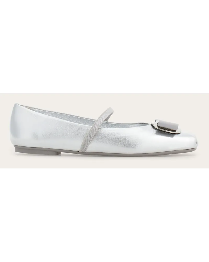 Ferragamo Damen New Vara plate Ballerina Silber Größe 5 Silber
