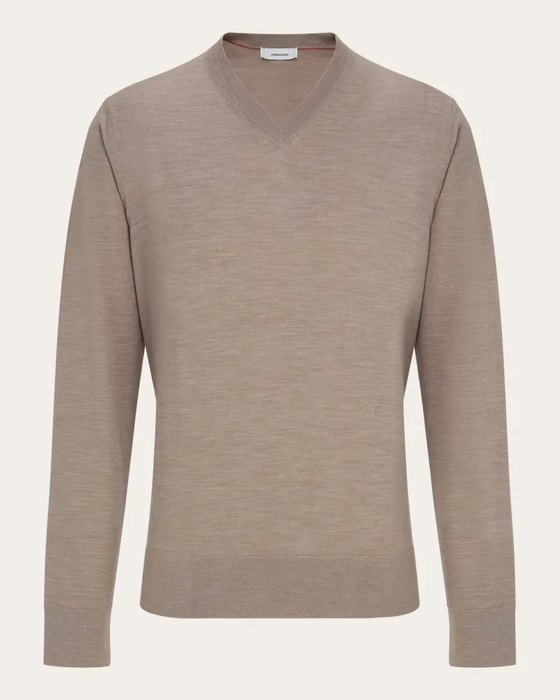 Ferragamo Herren Pullover mit V-Ausschnitt Beige Braun