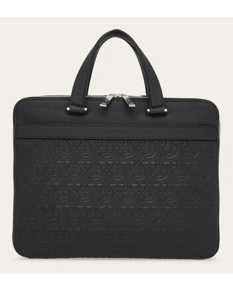 Ferragamo Herren Aktentasche mit Gancini-Prägung (S) Schwarz Schwarz