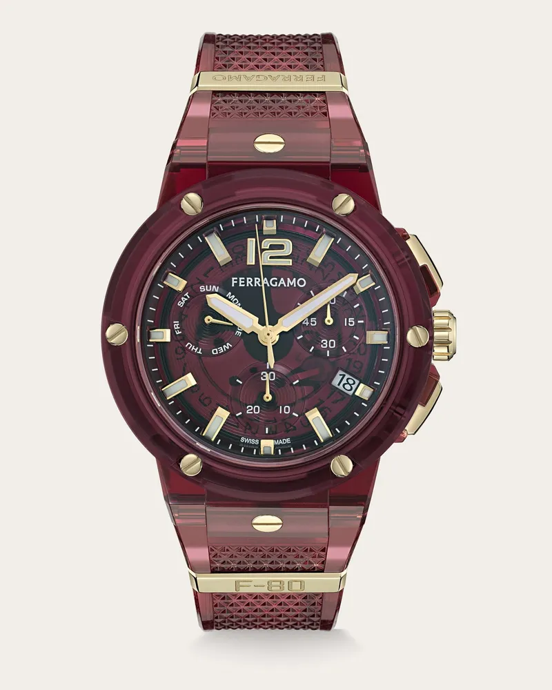 Ferragamo Herren F-80 Translucent Uhr Rot Rot