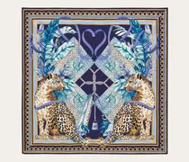Damen Seidenhalstuch mit Raubkatzen-Print Blau