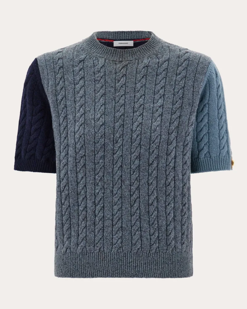 Ferragamo Damen Kurzarmpulli mit Zöpfen Blau Blau