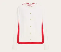 Damen Cardigan aus Seidentwill mit Federschau-Print Weiß