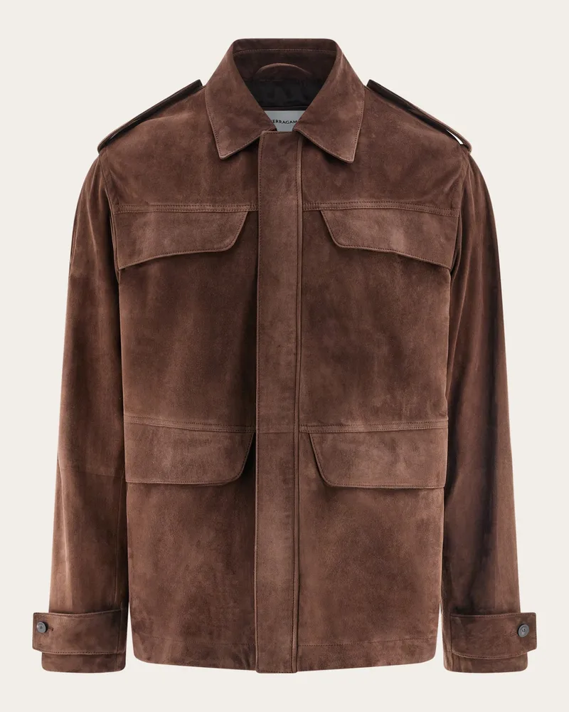 Ferragamo Herren Tropenjacke aus Veloursleder Braun Braun