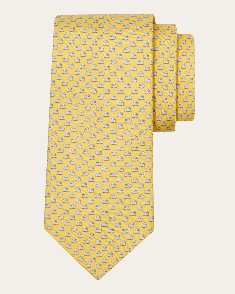 Ferragamo Herren Seidenkrawatte mit Duckies-Print Gelb Gelb