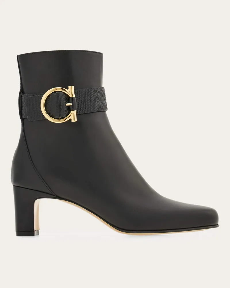 Ferragamo Damen Stiefelette mit Gancini-Ornament Schwarz Größe Schwarz