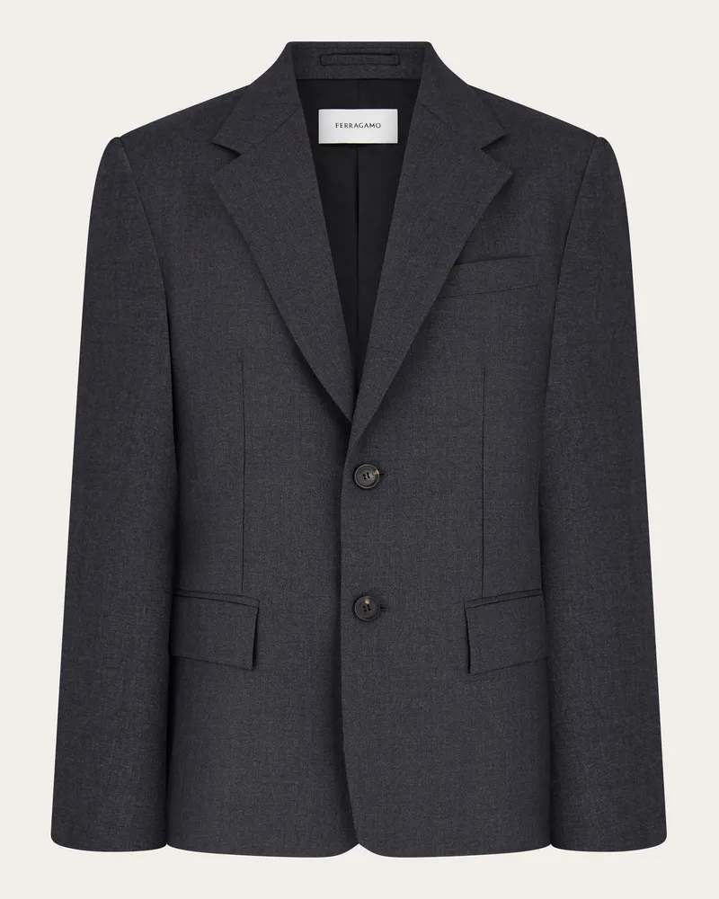 Ferragamo Herren Einreihiger Blazer aus reiner Wolle Grau Grau