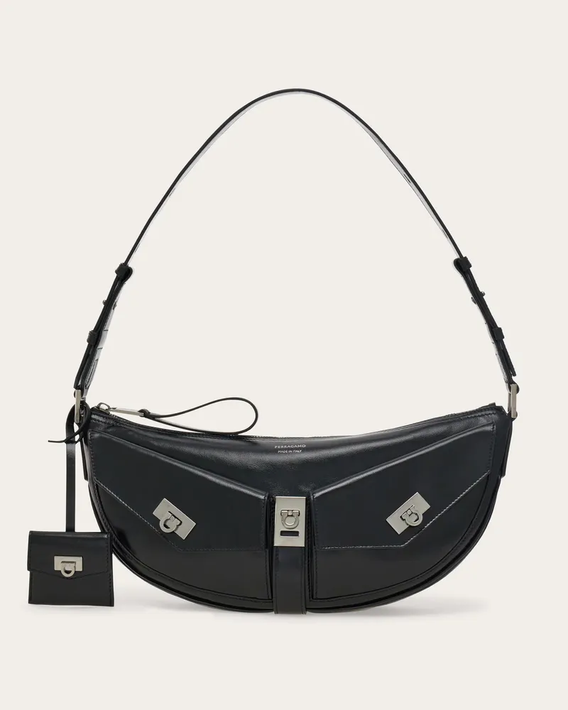 Ferragamo Damen Multipocket Hobo-Tasche Schwarz Schwarz