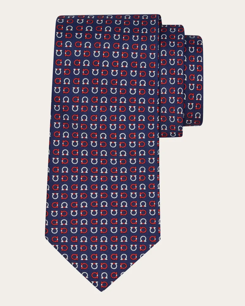 Ferragamo Herren Seidenkrawatte mit Gancini-Print Blau Blau