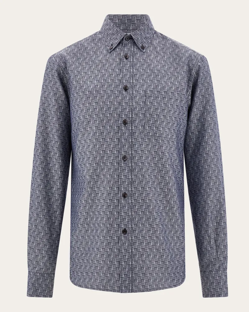 Ferragamo Herren Oberhemd Ferragamo-Monogram Blau Blau