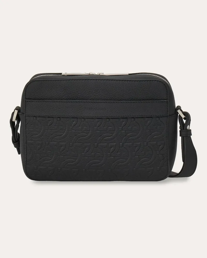 Ferragamo Herren Kuriertasche mit Gancini-Prägung Schwarz Schwarz