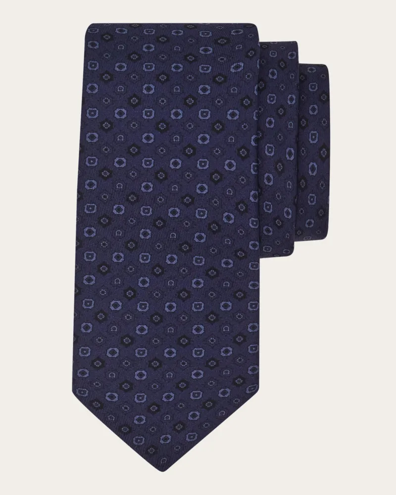 Ferragamo Herren Seidenkrawatte mit Mikroprint Blau Blau