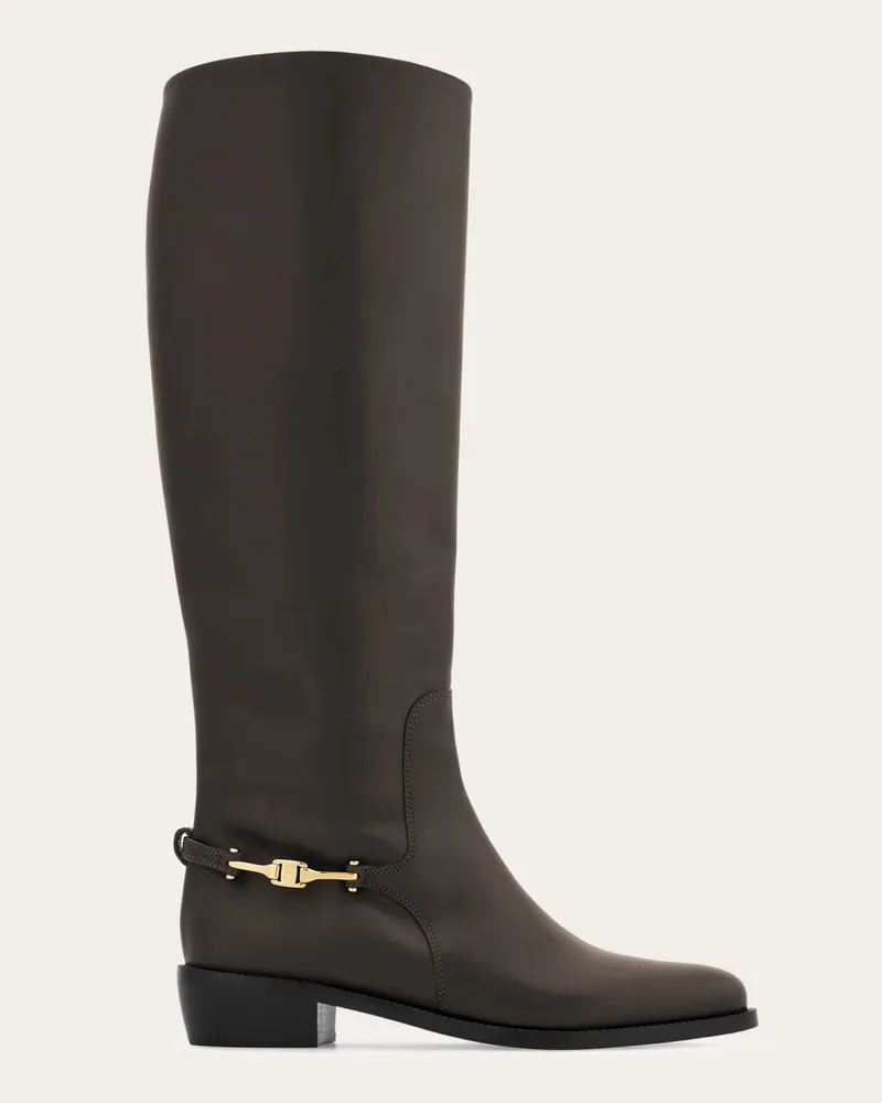 Ferragamo Damen Stiefel mit F-Schnalle Braun Größe Braun