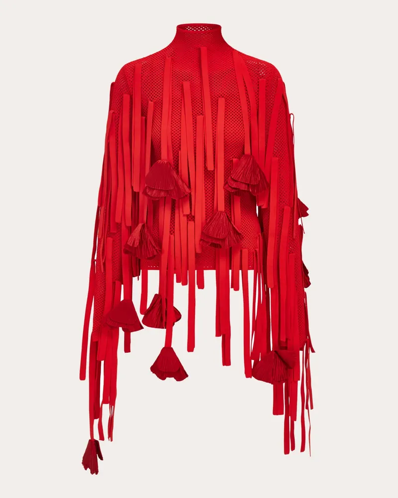 Ferragamo Damen Netzpullover mit Blüten Rot Rot
