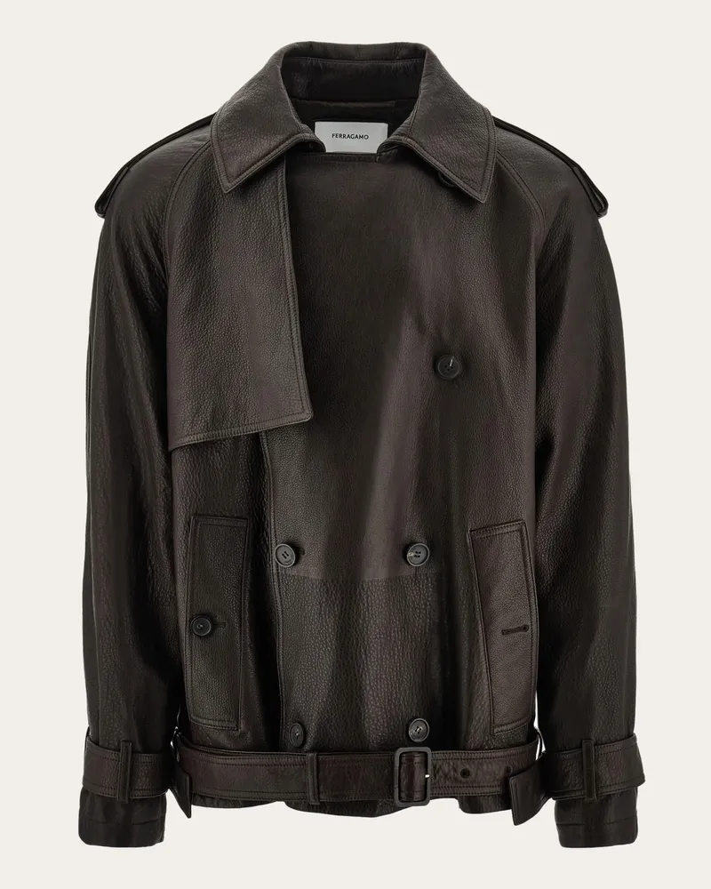 Ferragamo Herren Jacke aus narbigem Leder Braun Braun