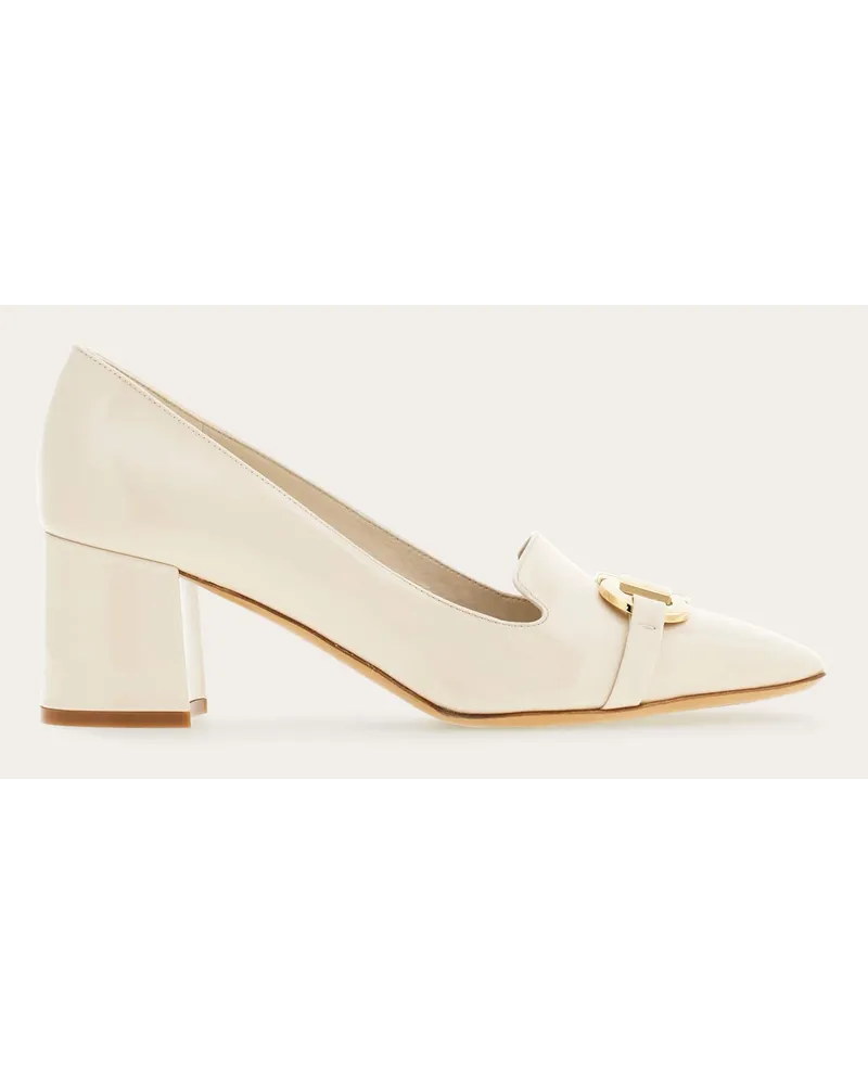 Ferragamo Damen Pumps mit Gancini-Ornament Weiß Größe Weiß