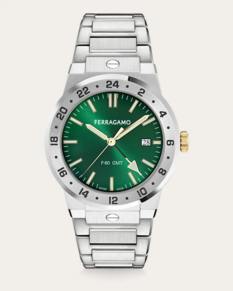 Ferragamo Herren F-80 Classic GMT Uhr Grün Grün