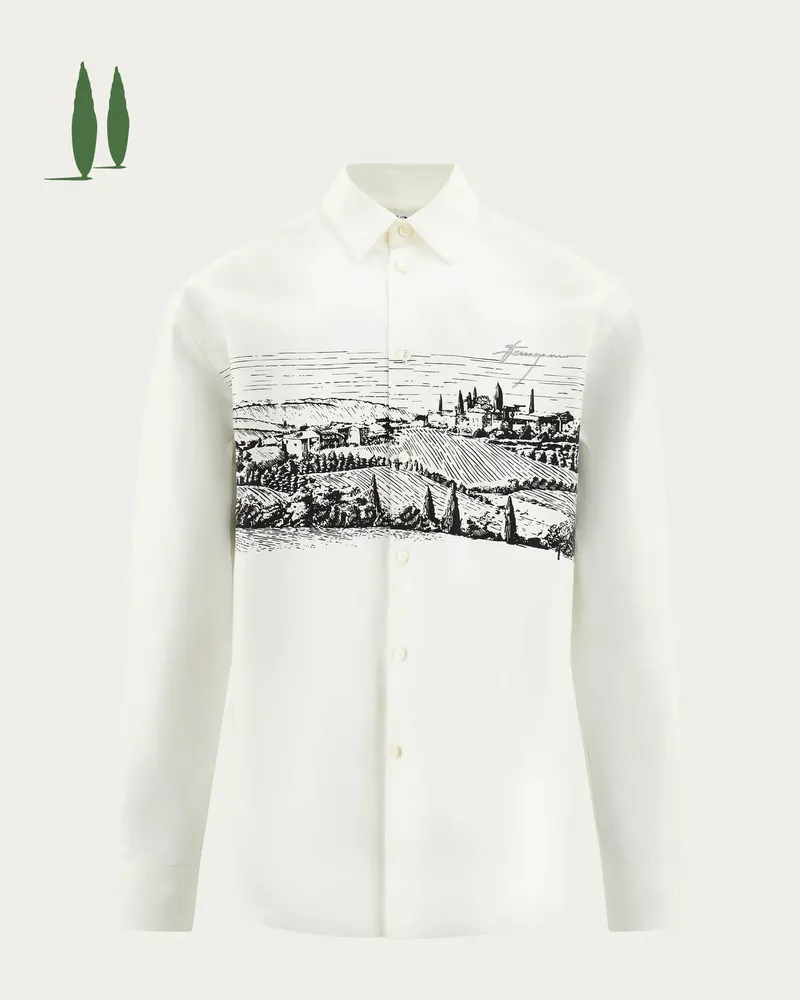 Ferragamo Herren Back to Earth - Bedrucktes Oberhemd Weiß Weiß